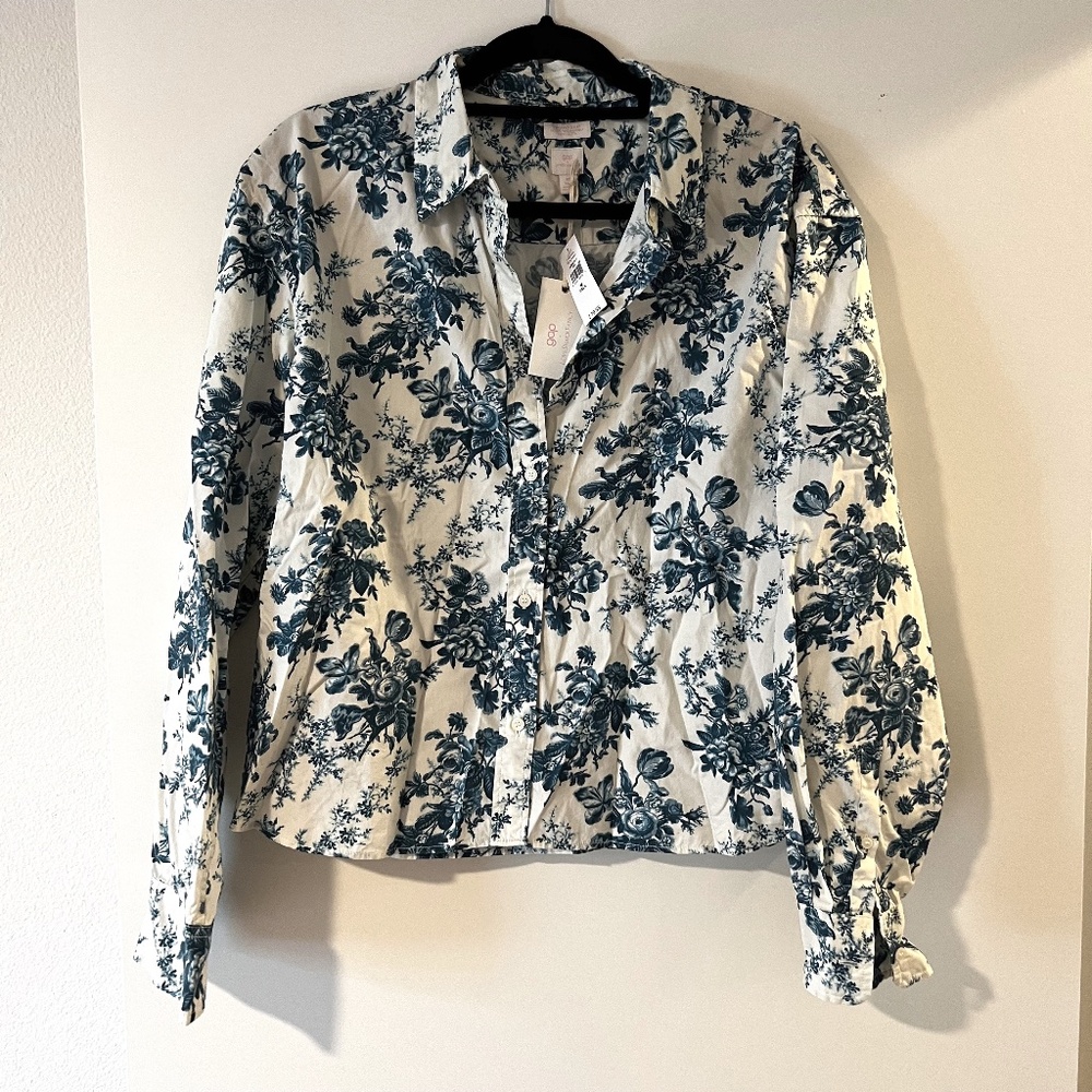 NWT Gap x LoveShackFancy blue floral button down size M tall